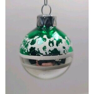 Vintage East Germany Glass Christmas Ornament Green and Silver